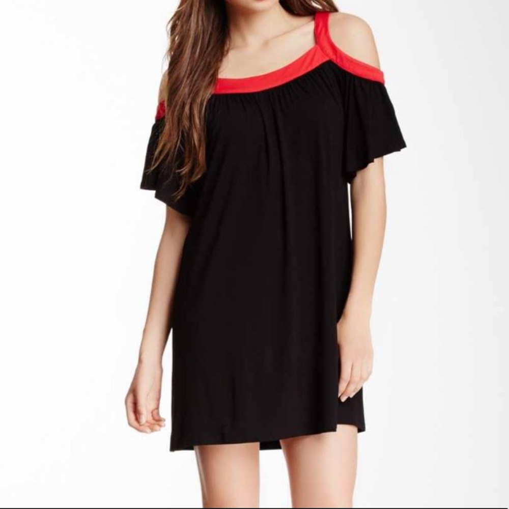 Black and Red Cold Shoulder Dress